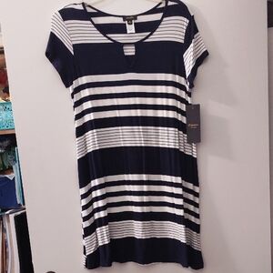 Espresso Navy and White Striped Midi Dress